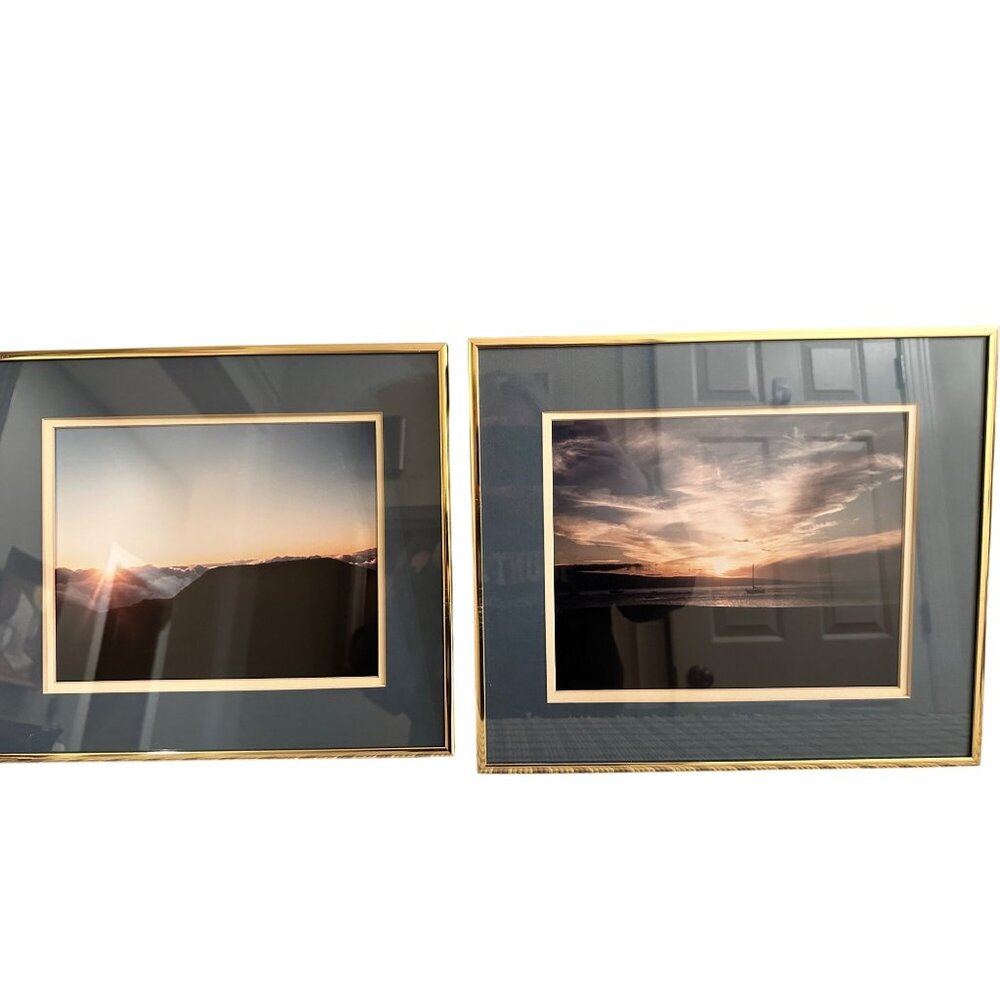 Framed Nautical Y2K Photography Prints With Gold-Toned Metal Frames & Blue Matte